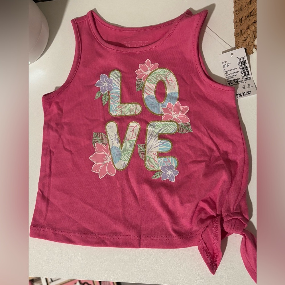 Pink Tank Top with Floral 'Love' Design